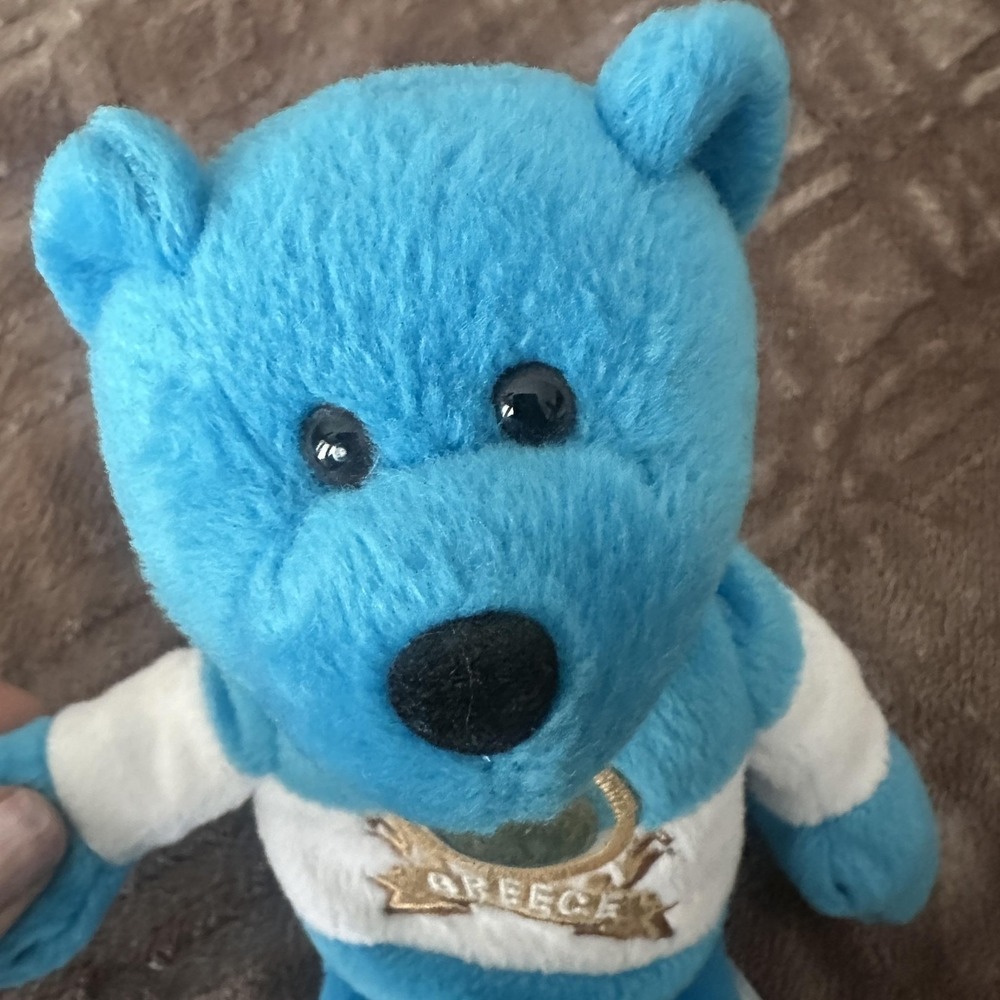 Limited Treasures Greece Euro Coin Bear Plush Blue White Stuffed‎ Animal 2002